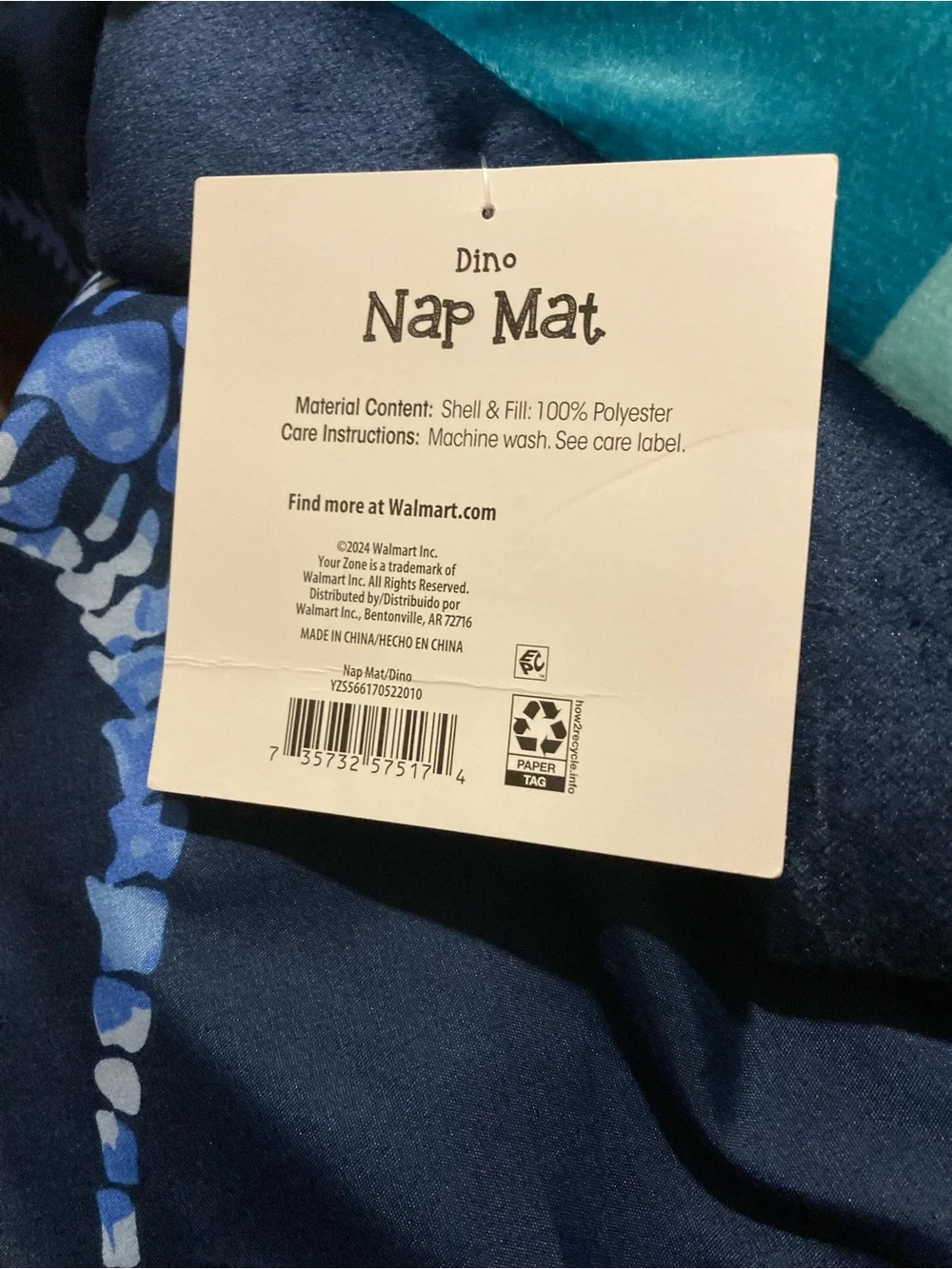 Your Zone green dinosaur kids nap mat